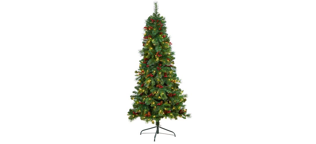 6 Flat Back Pine Artificial Christmas Tree with Warm White LED Lights and 