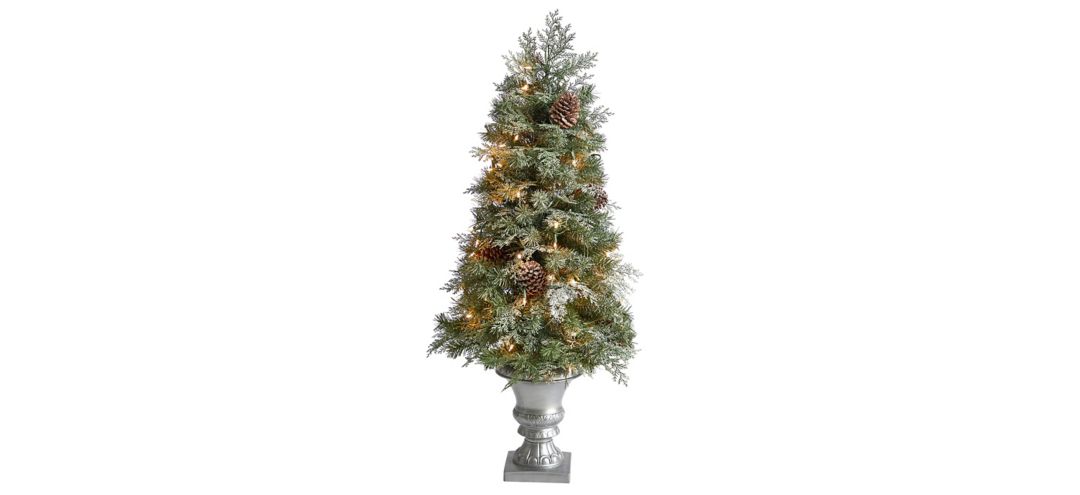 4' Pine Artificial Christmas Tree with Warm White LED Lights and Bendable Branches in Urn