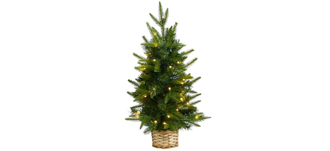 2' Artificial Christmas Tree with Clear LED Lights in Decorative Basket