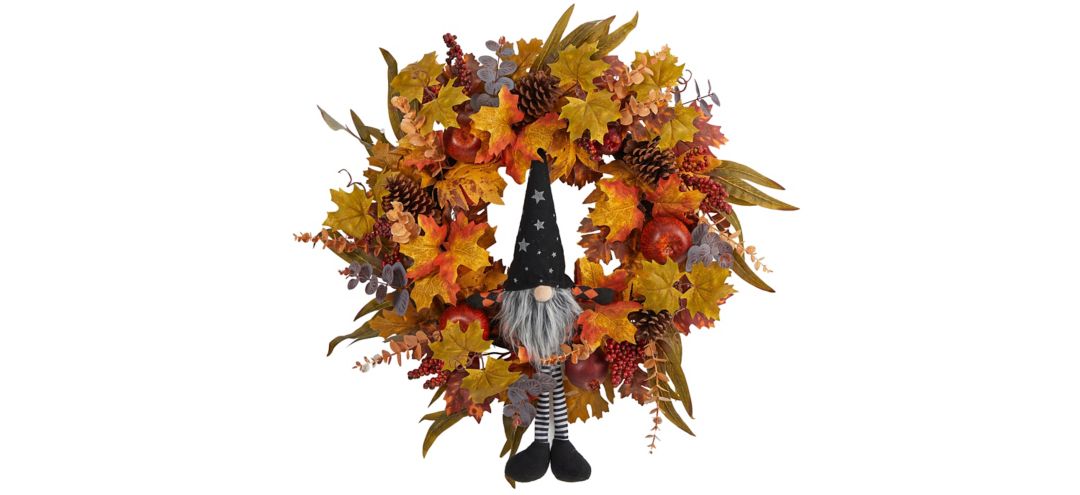 "28"" Harvest Foliage Gnome Artificial Wreath"