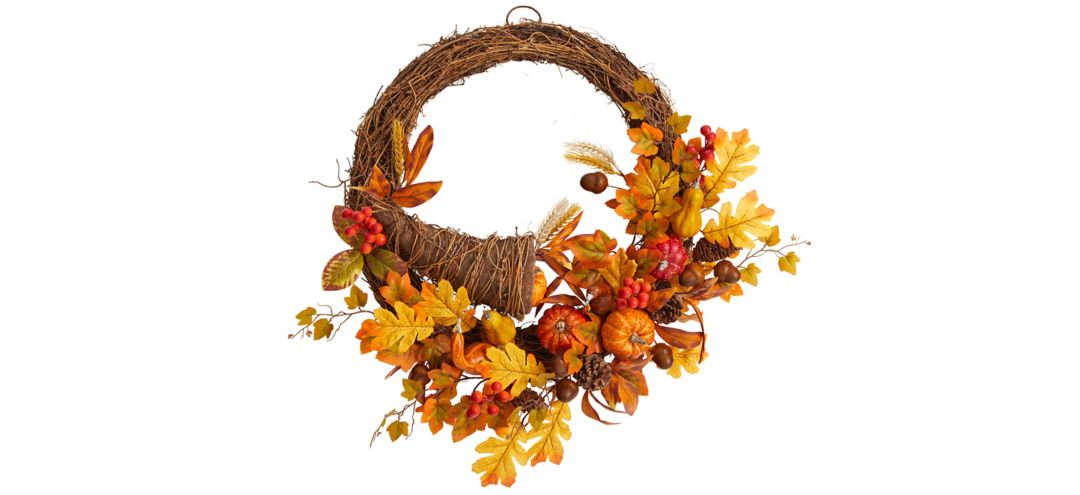 "26"" Harvest Foliage Cornucopia Artificial Wreath"