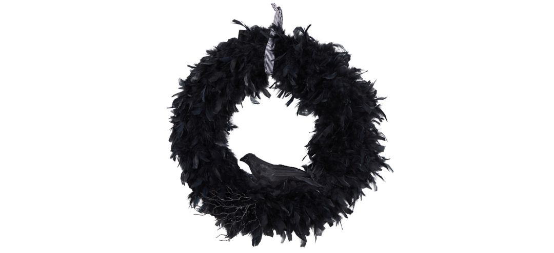 "30"" Halloween Foliage Raven Feather Wreath"