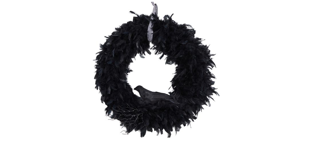 140327680 30 Halloween Foliage Raven Feather Wreath sku 140327680