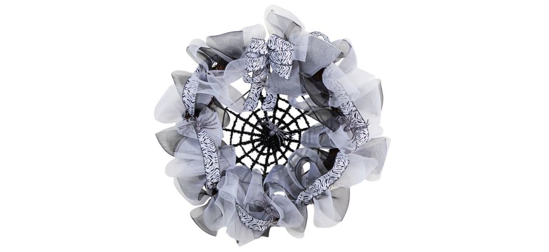 140327740 26 Halloween Foliage Spider Web Mesh Wreath sku 140327740