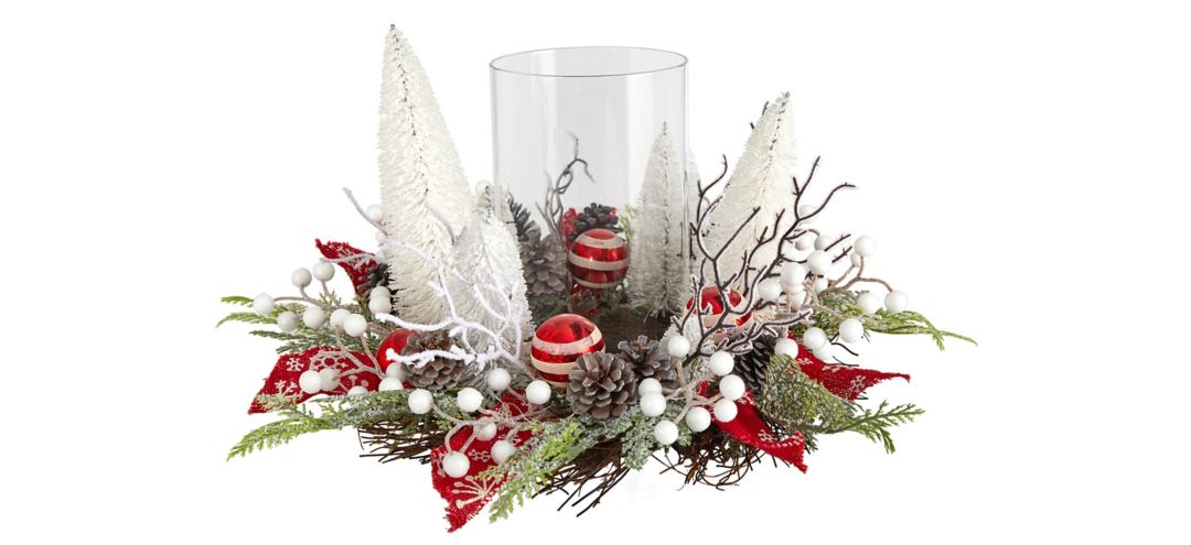 "15"" Holiday Foliage Lighted Forest Candle Holder"
