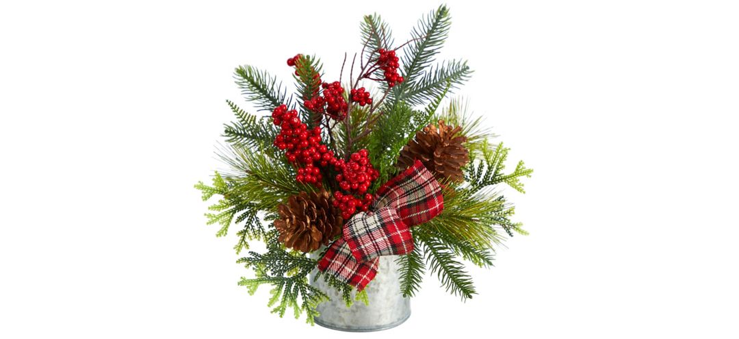 "12"" Holiday Foliage Artificial Table Arrangement"