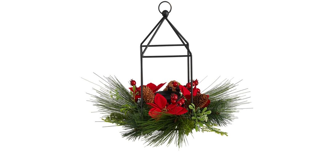 "14"" Holiday Foliage Candle Holder Artificial Arrangement"