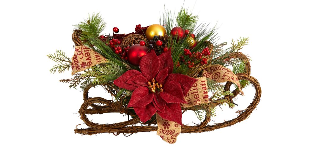 "18"" Sleigh with Holiday Foliage Artificial Arrangement"
