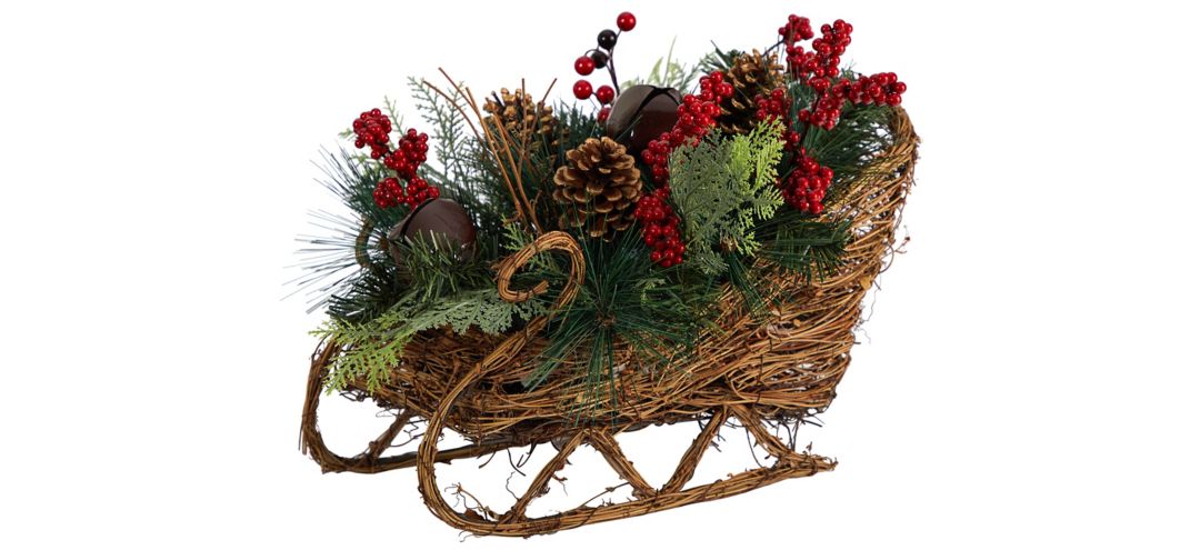 18 Sleigh with Holiday Foliage Artificial Arrangement