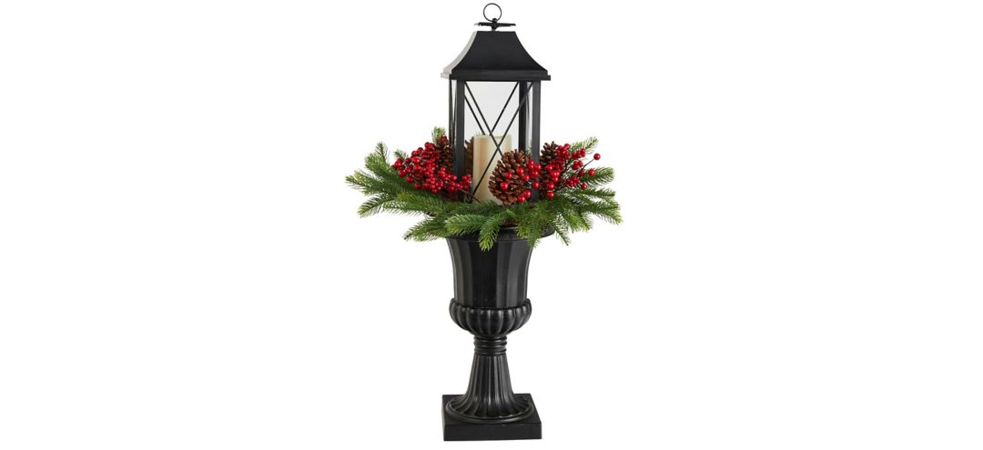 "33"" Holiday Foliage Large Lantern Artificial Porch Décor with LED Candle"