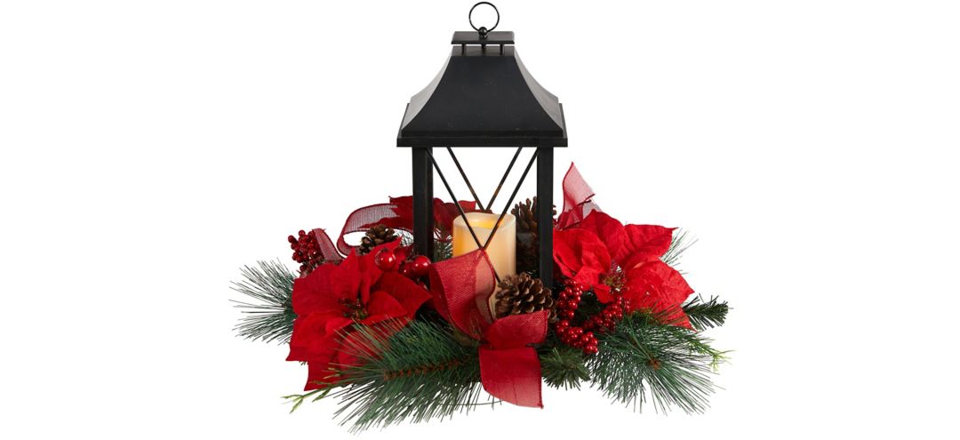 15 Holiday Foliage Lantern Artificial Arrangement with LED Candle