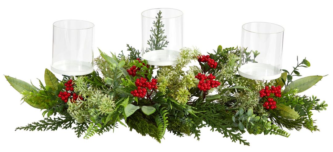 "20"" Holiday Foliage Candle Holder Artificial Arrangement"