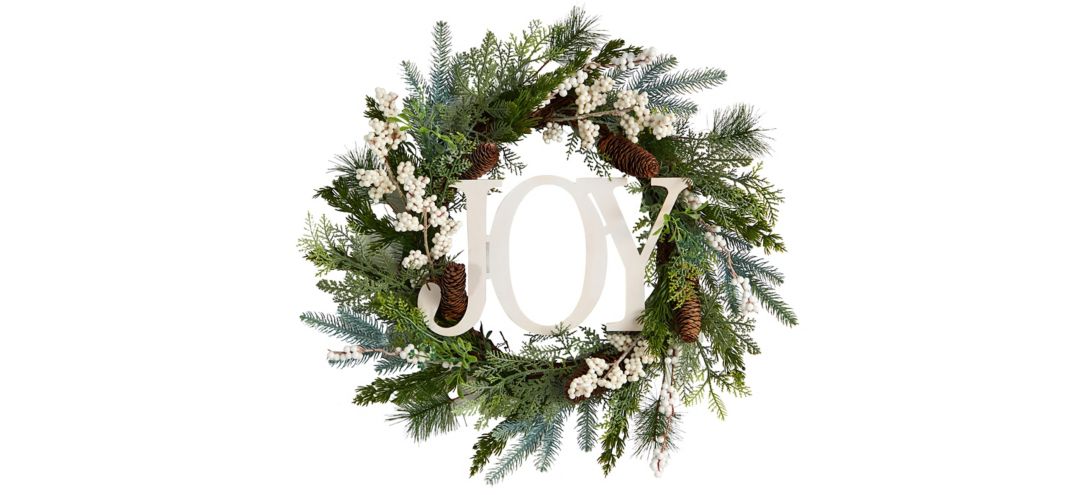 "24"" Joy Holiday Foliage Artificial Wreath"