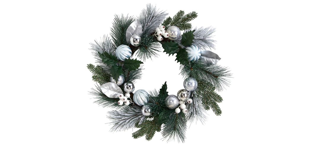 "24"" Holiday Foliage Artificial Wreath with Silver Ornaments"