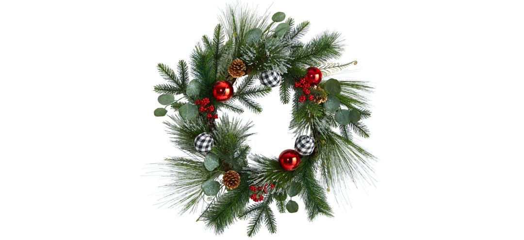 "24"" Holiday Foliage Artificial Wreath with Ornaments"