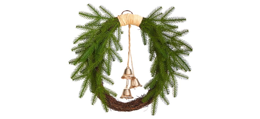 "24"" Holiday Foliage with Hanging Bells Artificial Wreath"
