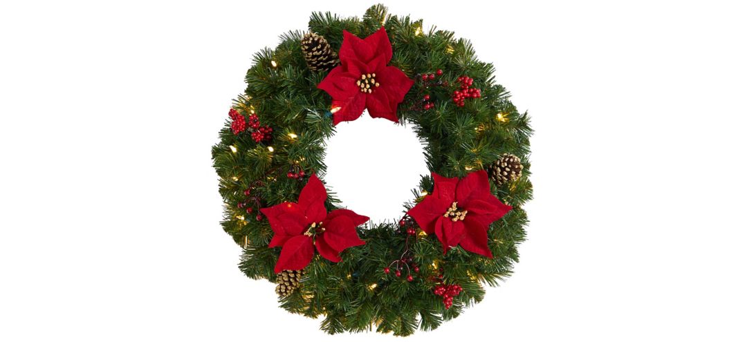 24 Holiday Foliage Artificial Wreath with Warm White LED Lights