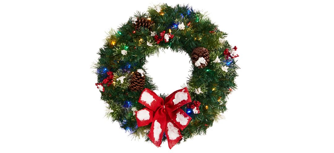 "24"" Holiday Foliage Artificial Wreath with Multi-Colored LED Lights"