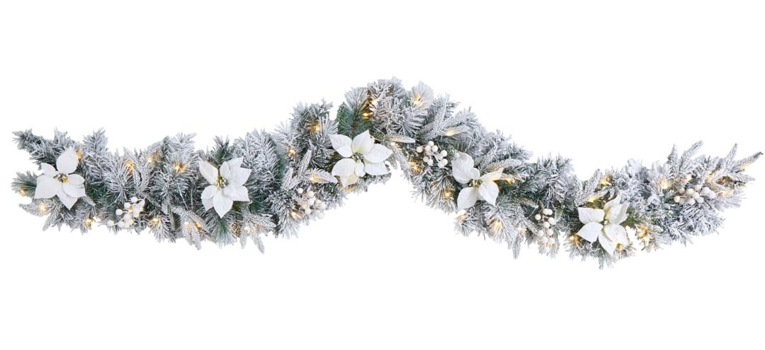 6 Holiday Foliage Flocked Artificial Garland with Warm White LED Lights