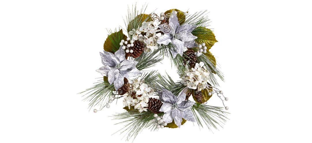 "24"" Silver Holiday Foliage Artificial Wreath"