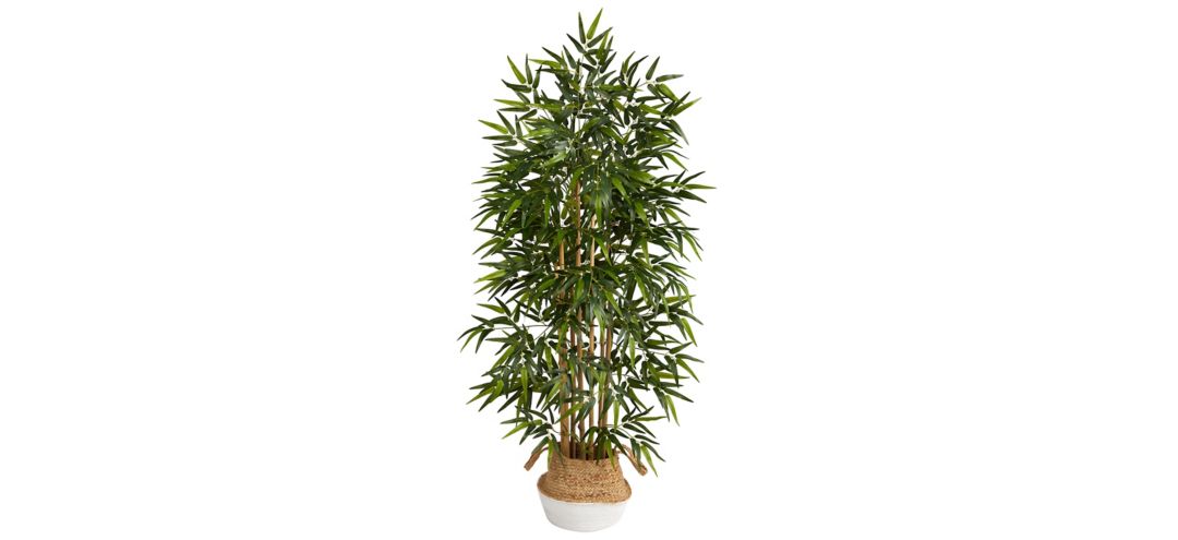 "64"" Bamboo Artificial Tree in White Woven Planter"