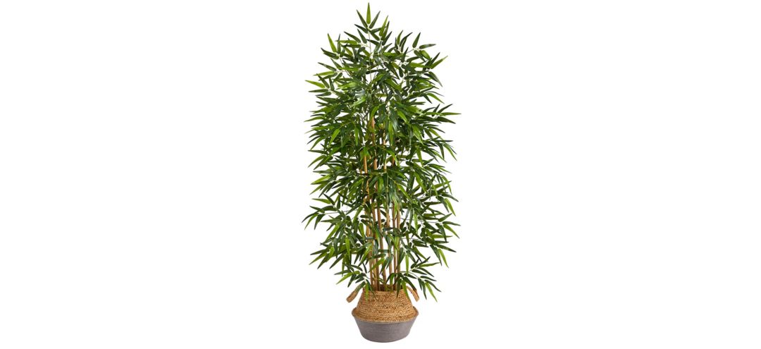 "64"" Bamboo Artificial Tree in Gray Woven Planter"
