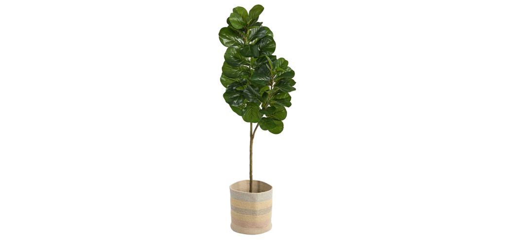 5.5' Fiddle Leaf Fig Artificial Tree in Multicolored Planter