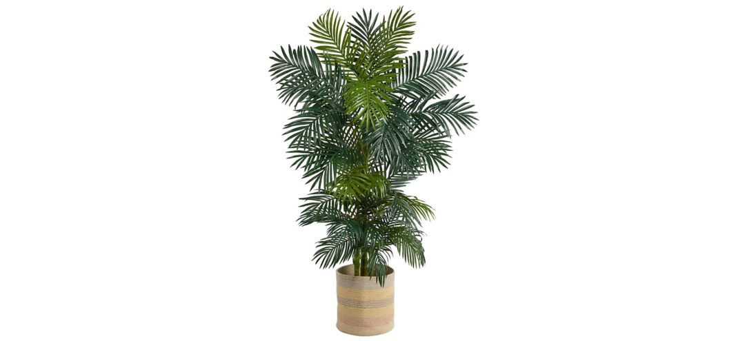 6.5 Golden Cane Artificial Palm Tree in Multicolored Woven Planter