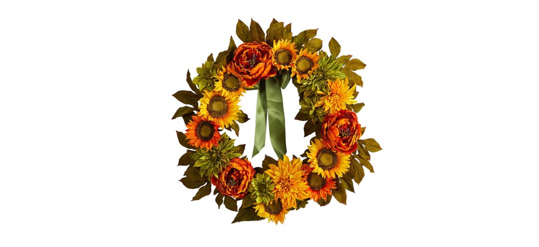 "Crisp 24"" Peony and Sunflower Wreath"