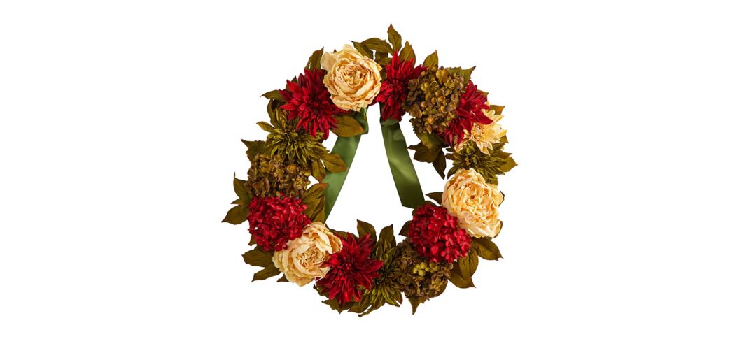 "Crisp 24"" Peony and Hydrangea Wreath"