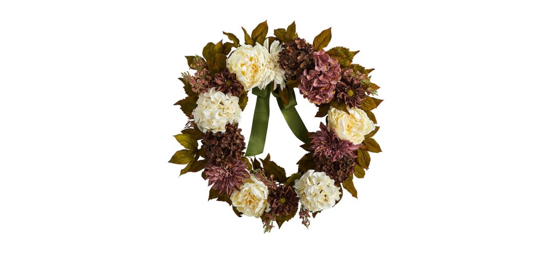 "Crisp 24"" Dahlia and Hydrangea Wreath"
