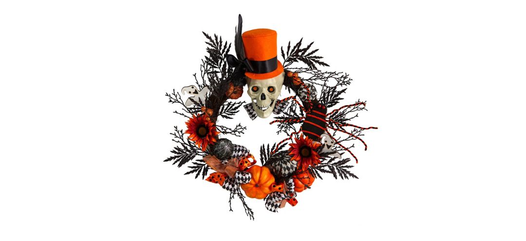 "Crisp 30"" Spider and Top Hat Skull Wreath"