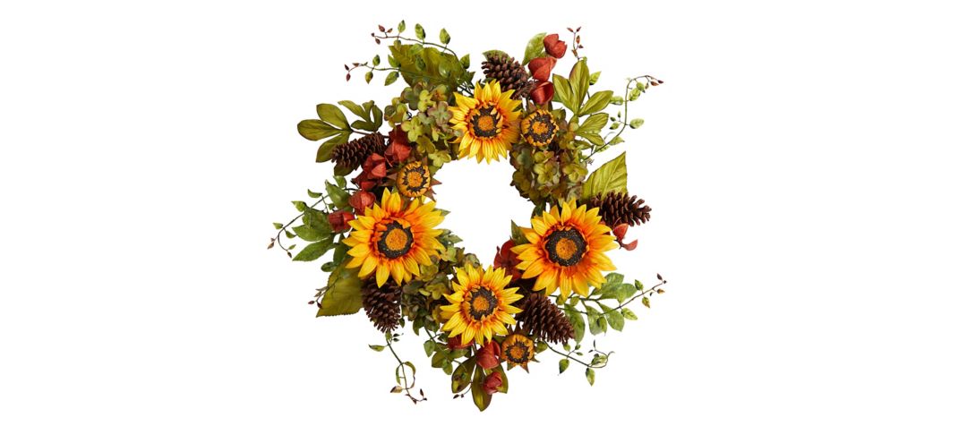 "Crisp 26"" Hydrangea and Sunflower Wreath"
