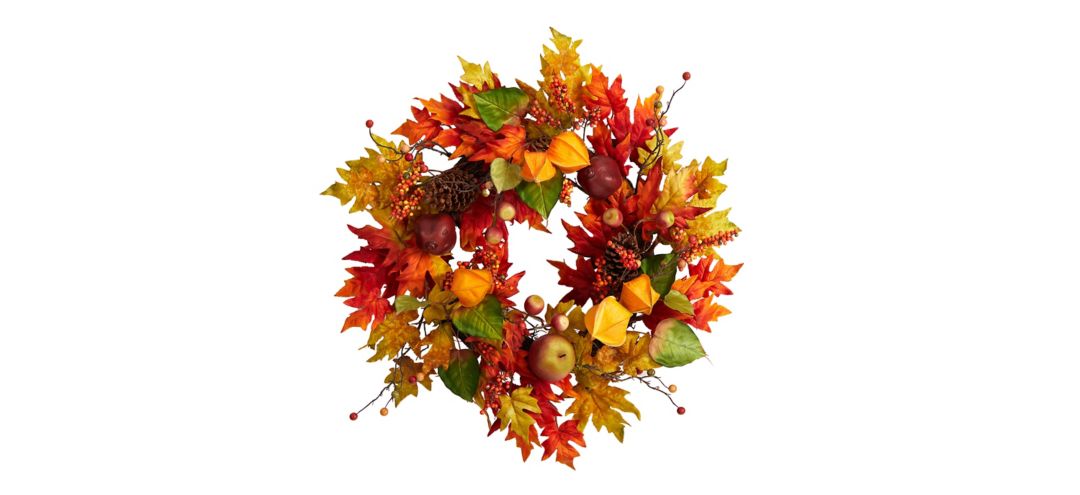 "Crisp 24"" Maple Leaf and Berries Wreath"