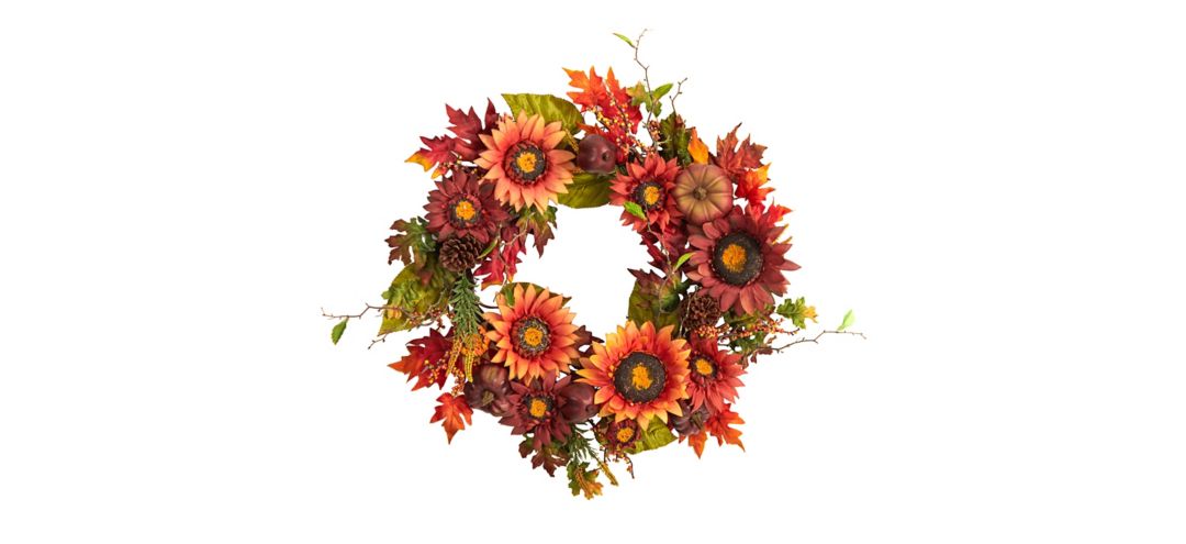 "Crisp 24"" Sunflower and Pinecone Wreath"