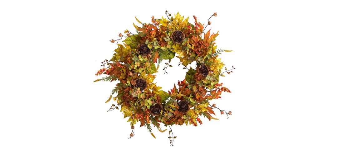"Crisp 32"" Hydrangea and Maple Leaf Wreath"