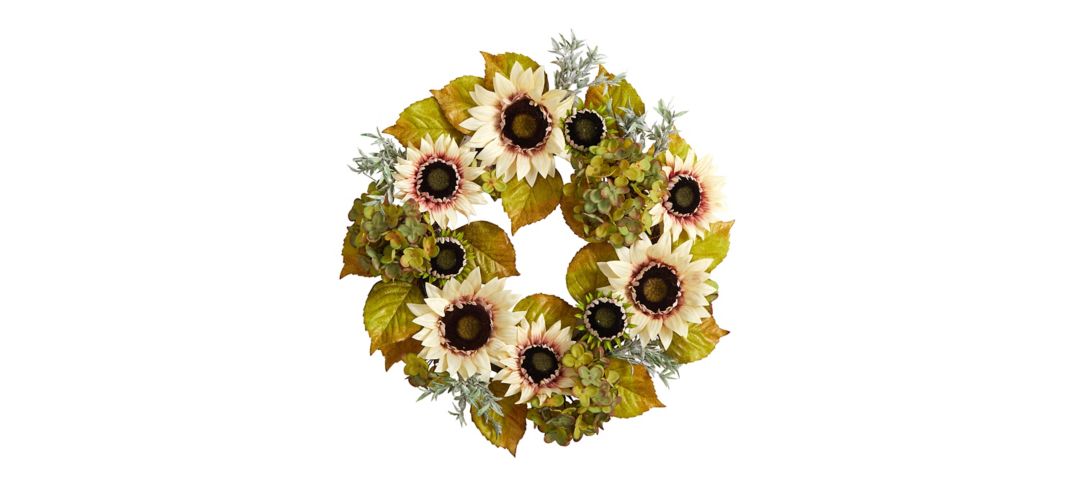 "Crisp 24"" Sunflower and Hydrangea Wreath"