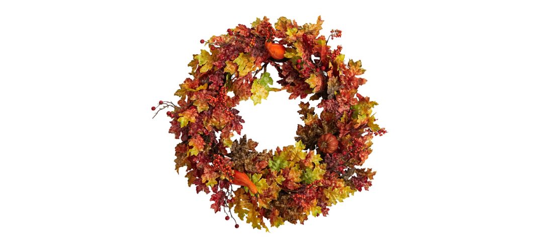"Crisp 32"" Oak Leaf and Pumpkin Wreath"