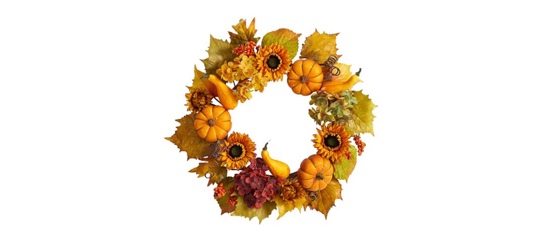 "Crisp 22"" Pumpkin and Sunflower Wreath"