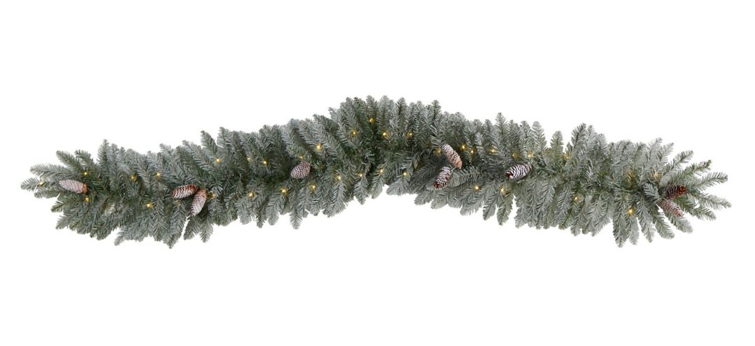 Adak 6ft Pre-Lit Frosted Garland with Pinecones