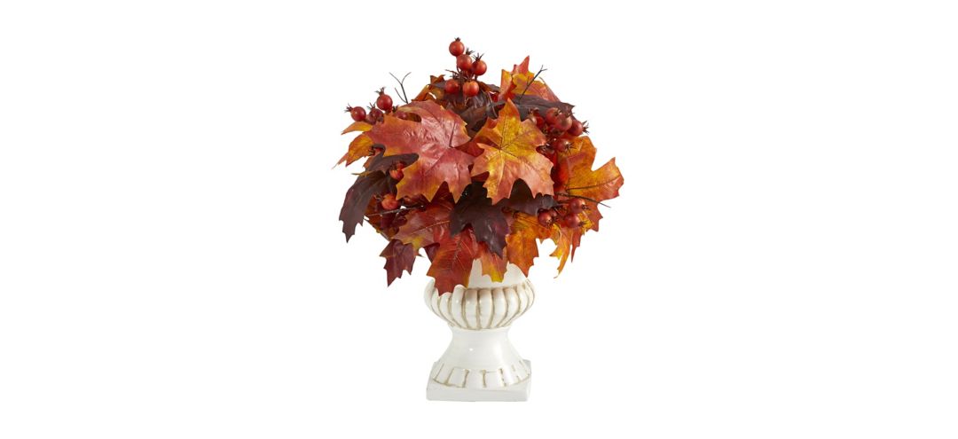"Fall foliage 20"" Maple Leaves and Berries in Urn"