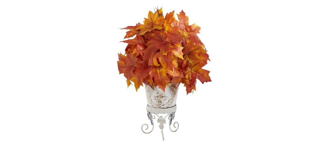 "Fall foliage 20"" Maple Leaves in Metal Planter"