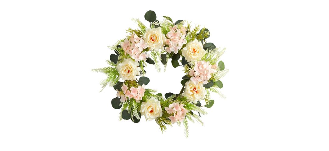 22in. Rose and Hydrangea Artificial Wreath