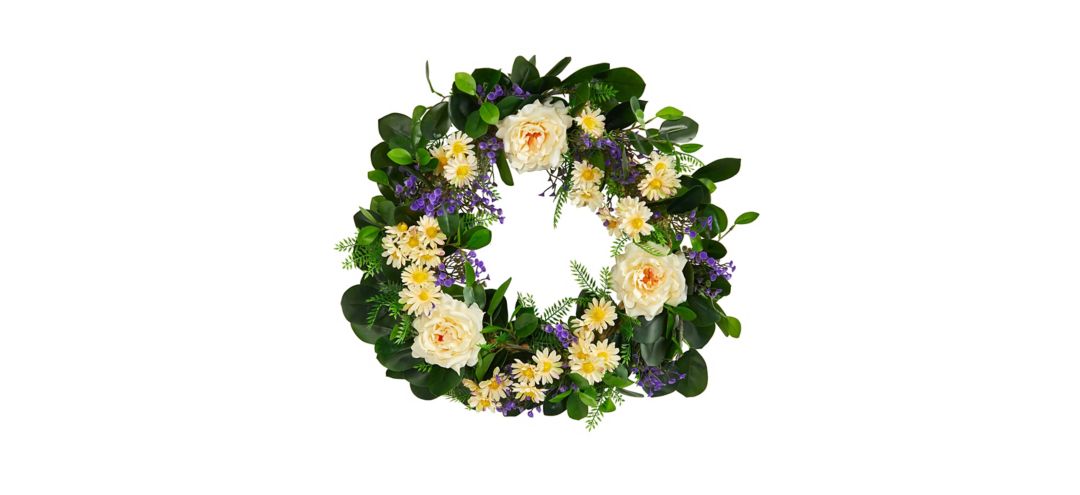 22in. Mixed Rose and Daisy Artificial Wreath