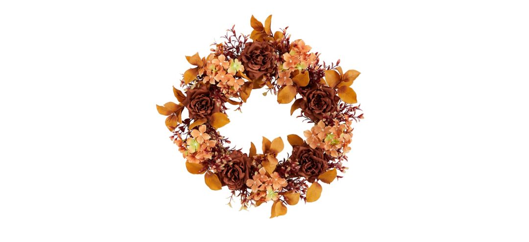 20in. Autumn Rose and Hydrangea Fall Artificial Wreath