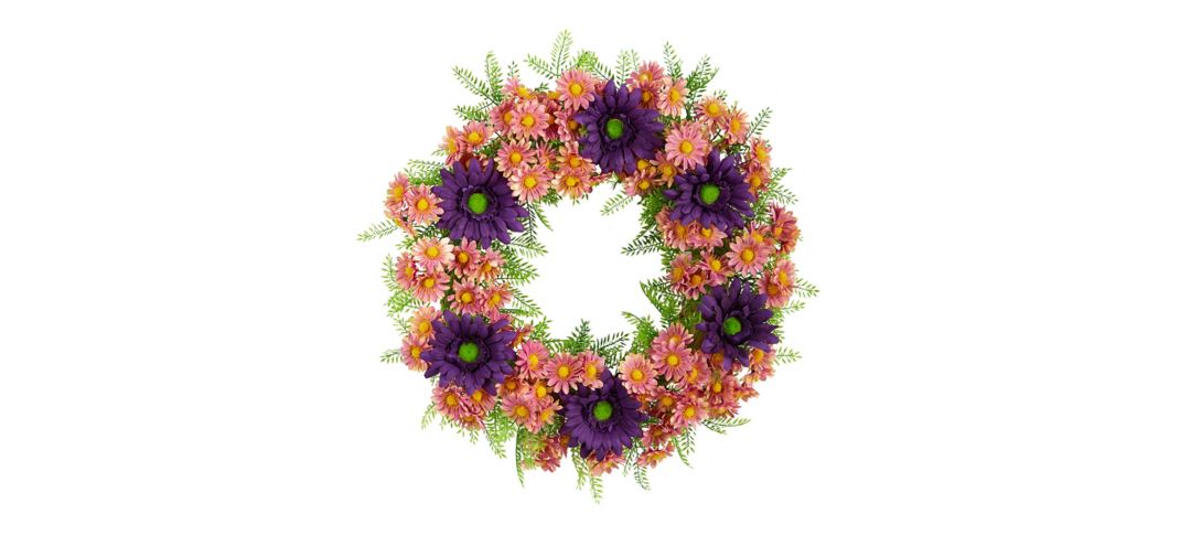 141111640 21in. Mixed Daisy Artificial Wreath sku 141111640