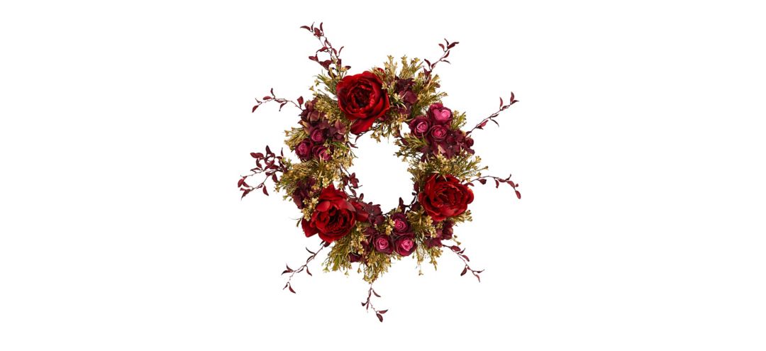 22in. Peony and Rose Artificial Wreath