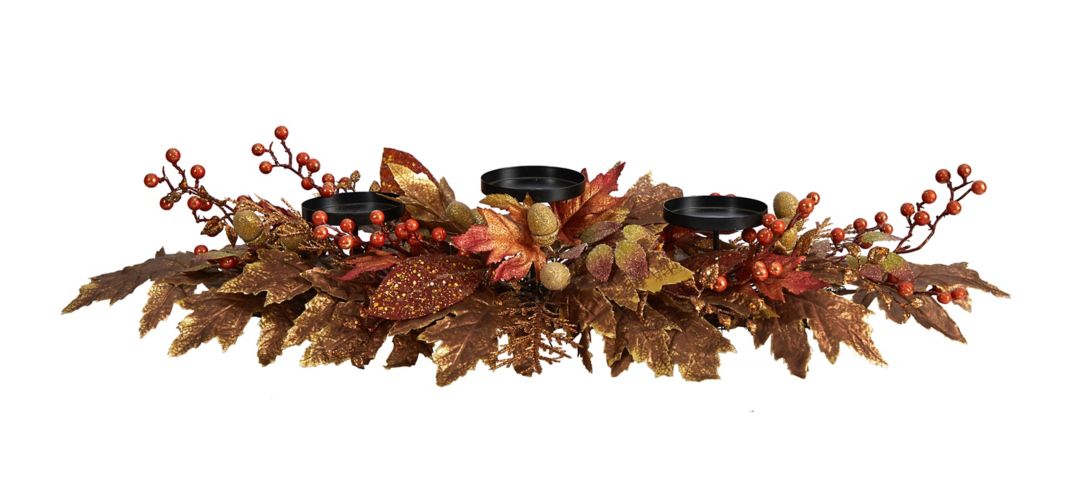 36in. Autumn Maple Leaves and Berries Fall Harvest Candelabrum Arrangement