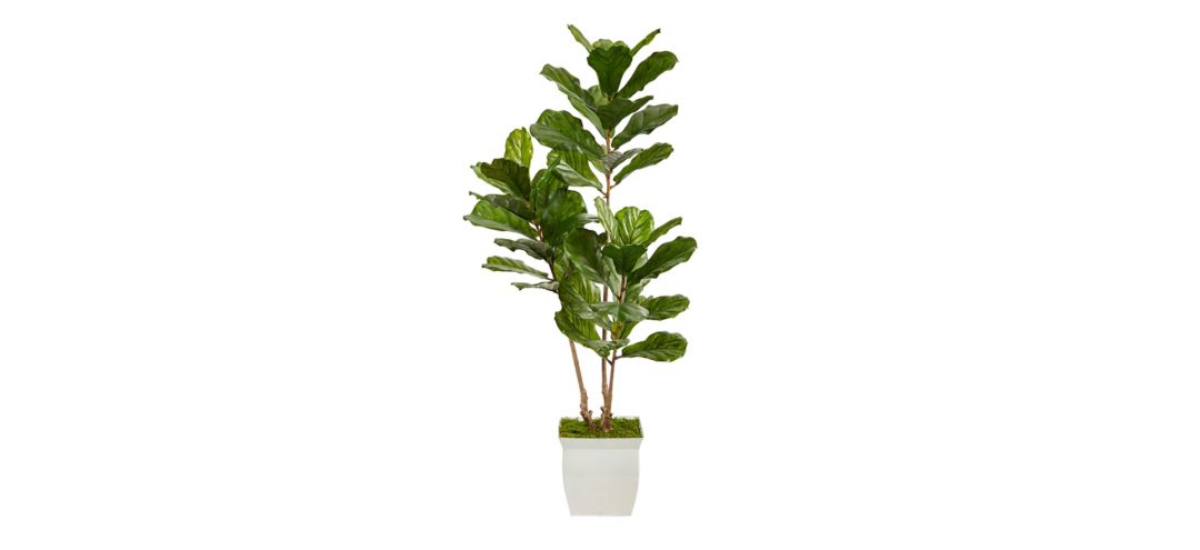 5.5ft. Fiddle Leaf Artificial Tree in White Metal Planter (Indoor/Outdoor)