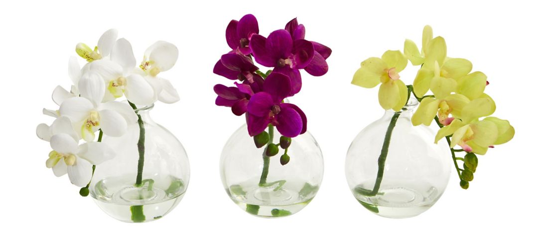 9in. Phalaenopsis Orchid Artificial Arrangement in Vase (Set of 3)